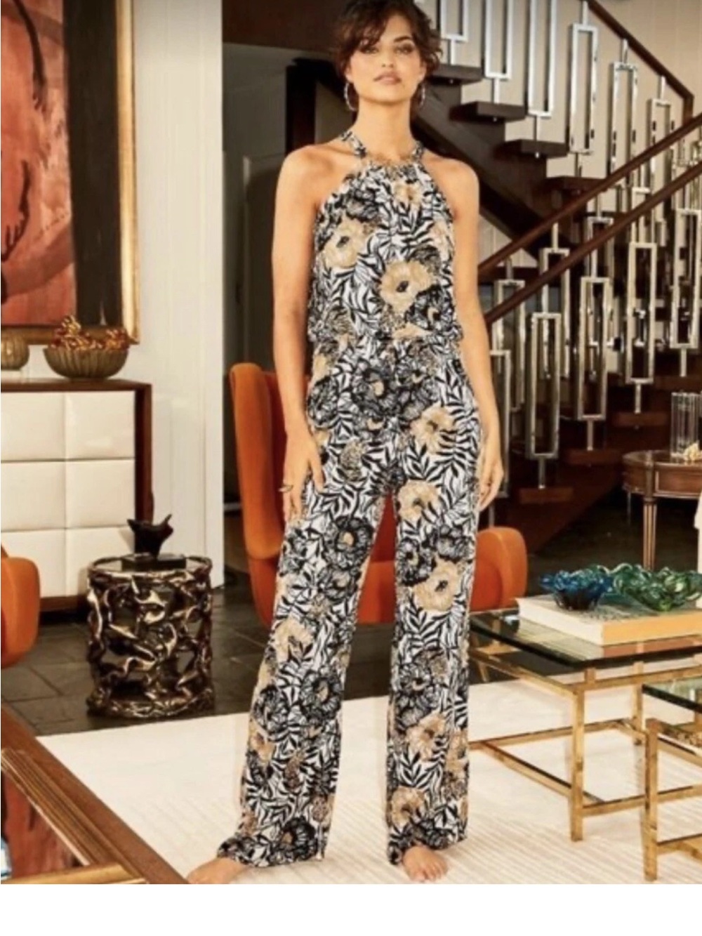 Lilly Pulitzer Black & Gold Floral Halter Jumpsuit
